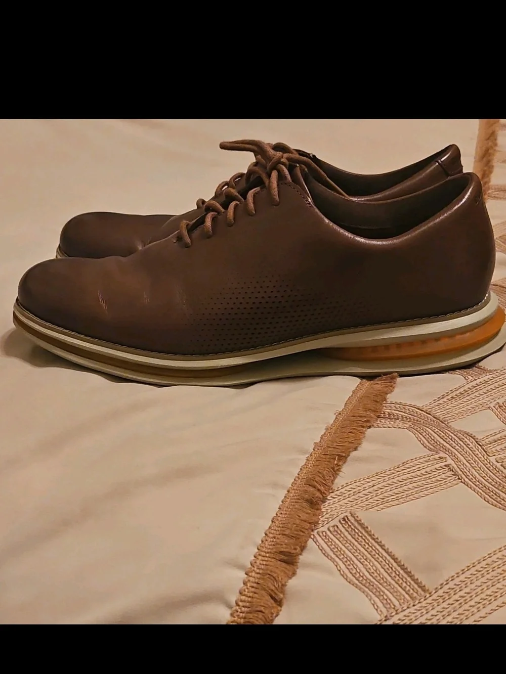 Cole Haan Brown Leather Derby Shoes with Cream Soles